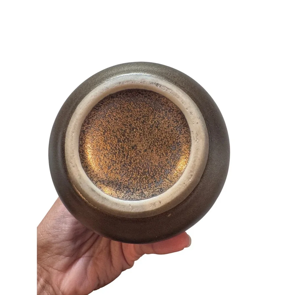Bud Vase Bronze Metallic Ceramic Round Bulbous Minimalist Home Decor